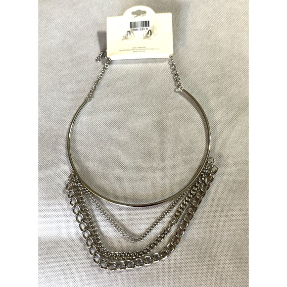 Mia Collection Necklace Multi Strand And Ball Earring Set Silver Color Set - Picture 6 of 7